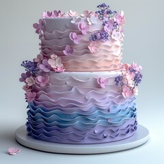 Sticker - Elegant Pink and Blue Wedding Cake with Floral Decorations