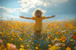 © Sebastian - A child running through a field of wildflowers with arms outstretched, capturing the essence of boundless energy. Concept of youthful exuberance and freedom.
