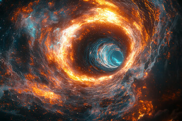 Aufkleber - An illustration of a wormhole with space-time distorted around it, visualizing theoretical shortcuts through space and time. Concept of wormholes and theoretical physics.