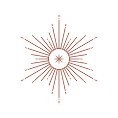 Wall Mural - vector bohemian logo design template with sun and sunburst. boho linear icon or symbol in trendy min