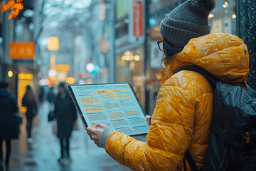Poster - a person reading information about symptoms and prevention strategies on a health information poster