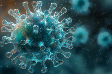 Aufkleber - A digital illustration of a virus particle with spikes, showing the structure and components of a typical coronavirus. Concept of viral anatomy and molecular biology.