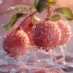 Canvas Print - Lychees Splashing in Water