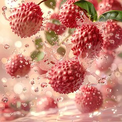 Wall Mural - Lychee Splash with Water Droplets