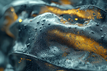 Poster - a close-up of a respiratory mask filter showing particles captured from the air, illustrating the ef
