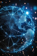 Poster - Sleek digital globe with interconnected dots representing global network and technology connections