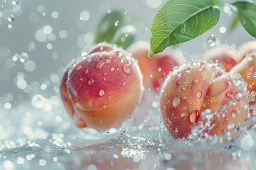 Canvas Print - Peaches Splashing in Water