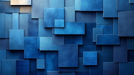 Aufkleber - Abstract composition of overlapping blue tiles, geometric pattern. Modern design and texture concept