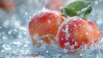 Canvas Print - Peaches Splashing in Water