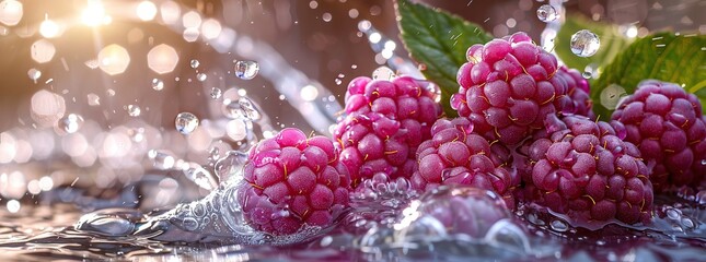 Wall Mural - Fresh Raspberries Splashing in Water