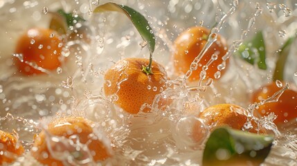 Wall Mural - Tangerines Splashing in Water