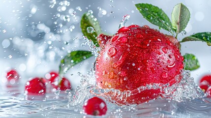 Wall Mural - Water Splashing On Red Fruit