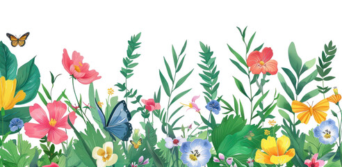 Poster - PNG Beautiful floral border flowers illustration butterflies.