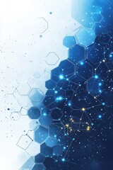 Poster - abstract blue geometric background with interconnected hexagonal shapes and digital network patterns