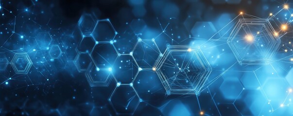 Poster - abstract blue technology background featuring hexagon shapes and digital network connections
