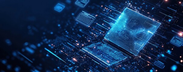 Poster - Abstract digital illustration of a futuristic computer interface with glowing holographic elements