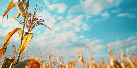 Poster - Corn tassel against a blue sky