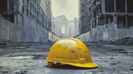 Construction Safety Helmet in Urban Landscape