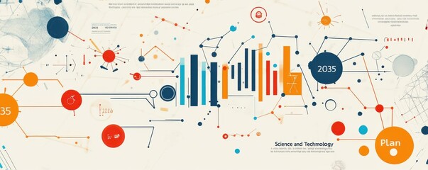 Aufkleber - Futuristic abstract illustration depicting technological advancements and scientific concepts for the year 2035, showcasing data networks and innovation themes