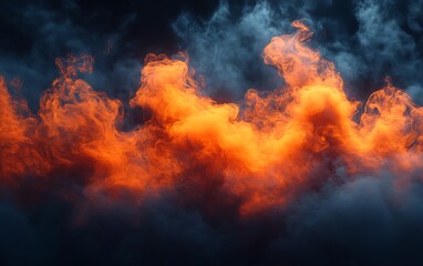 A dramatic image of orange and blue smoke against a dark background.