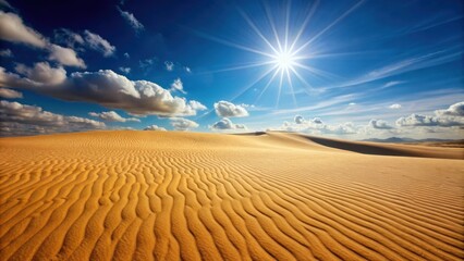 Wall Mural - Sandy desert landscape under bright sun , desert, heat, hot, sand, arid, sunny, dry, wilderness, horizon, nature, dunes, climate, sunlight