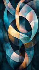 Aufkleber - abstract geometric pattern with blue and orange curves