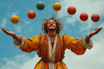 Canvas Print - A performer using juggling balls to represent problem-solving in a dynamic and engaging way. Concept of performance art and innovative thinking.