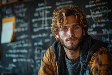 Poster - a mathematician working on advanced calculus problems, with formulas and equations covering the chal