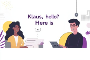 Poster - Illustration of two people engaging in an online conversation using laptops, highlighting modern communication in a digital world