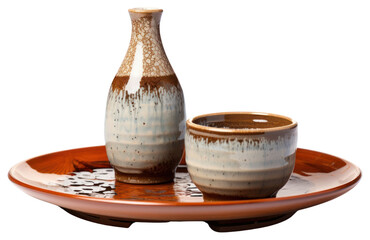 PNG Sake set porcelain pottery plate.