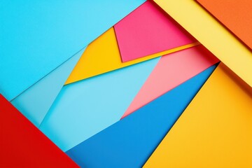 Wall Mural - colorful geometric shapes, abstract background made of vibrant papers in red, blue, yellow, and pink, overlapping layers, creating a dynamic composition for various design projects