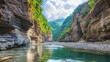 © creativeideh - Serene River Flowing Through a Gorge
