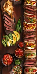 Wall Mural - Juicy steak tacos with fresh salsa and avocado, soft tortillas, vibrant and colorful presentation