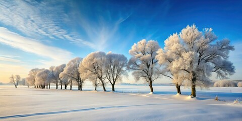 Wall Mural - Snow-covered landscape with barren trees and a serene atmosphere, winter, cold, trees, snow, white, frost, frozen, tranquil