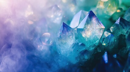 Wall Mural - Close-up of colorful crystalline structures with ethereal lighting.