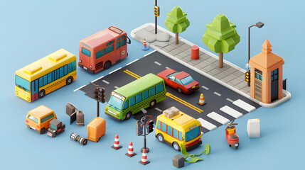 Sticker - Bus Lane isometric street 3D Cartoon