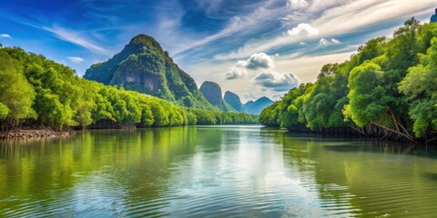 Wall Mural - Scenic view of Mangrove forest and river in Phang Nga Bay, Thailand, Mangrove, forest, river, Phang Nga Bay, Thailand, Asia