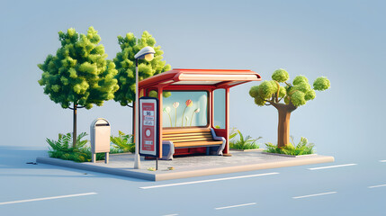 Poster - Bus Shelter isometric street 3D Cartoon