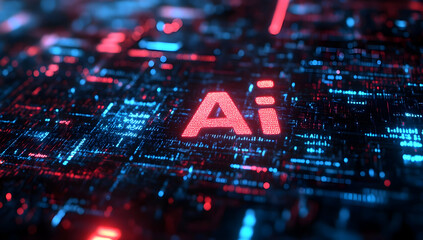 Poster - Abstract representation of artificial intelligence with glowing circuits and modern technology elements. Perfect for digital themes.