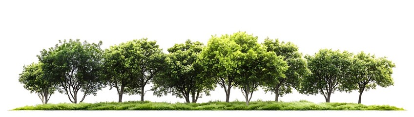Green trees in the forest isolated on white background - Generative AI