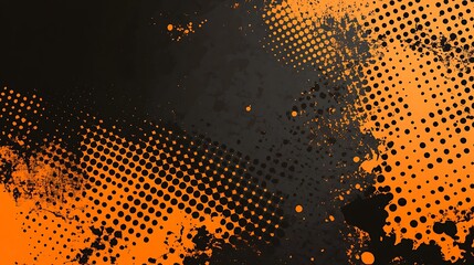 Abstract Orange and Black Halftone Pattern with Distressed Texture