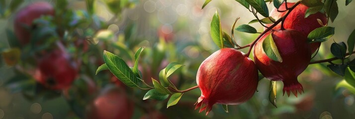 Canvas Print - Pomegranate Tree with Mature Fruits Ready for Picking