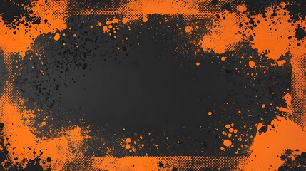 Wall Mural - Black and Orange Spattered Frame Background