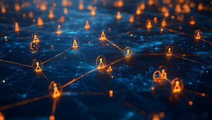 Poster - A digital representation of interconnected users with glowing nodes and networks, symbolizing communication and technology.