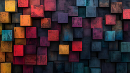 Poster - Colorful wooden blocks arranged in an artistic pattern, creating a vibrant texture for backgrounds or design projects.