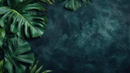 Aufkleber - Vibrant monstera leaves create a captivating contrast with a dark textured backdrop, enhancing their natural beauty and elegance