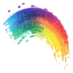 A stylized digital pixel art of a rainbow in modern design, isolated on a white background, showcasing vibrant colors and geometric shapes.