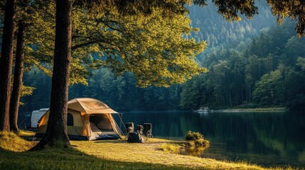 Poster - Camping by the Lake