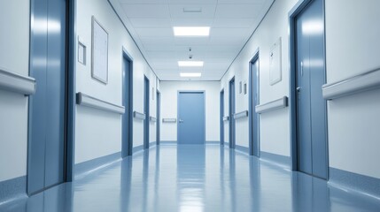 Canvas Print - Hospital Corridor with Doors and Bright Lights