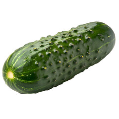  A whole, fresh cucumber with a glossy green surface, isolated on a transparent background.